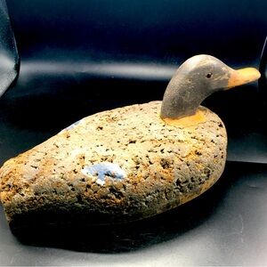Antique Rustic Cork Duck Decoy, Handmade,Movable Wood Head, Glass Eyes,Painted